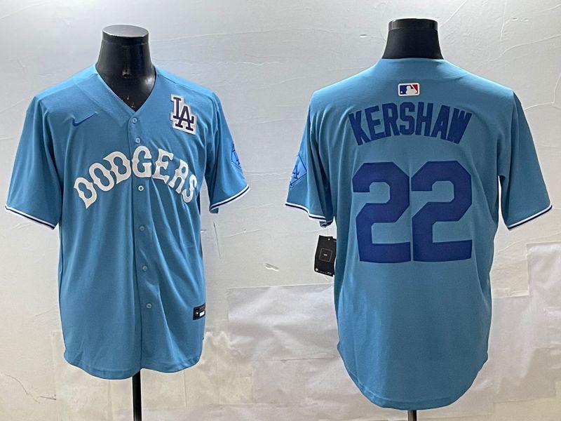 Men Los Angeles Dodgers #22 Kershaw Light Blue Joint Name 2025 Nike MLB Jersey style 18->los angeles dodgers->MLB Jersey